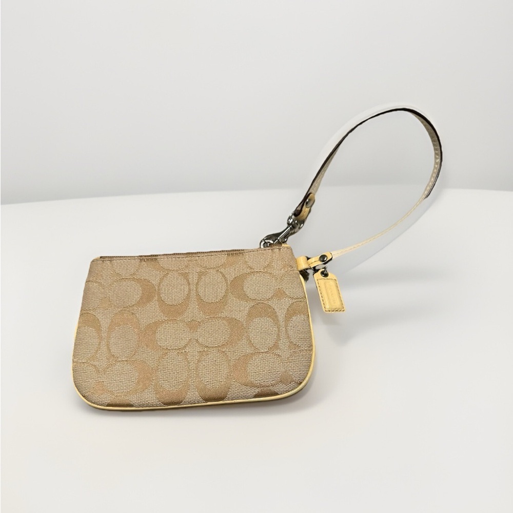 Coach Beige/Yellow Signature Canvas and Leather Wristlet Pochette - Picture 2 of 10